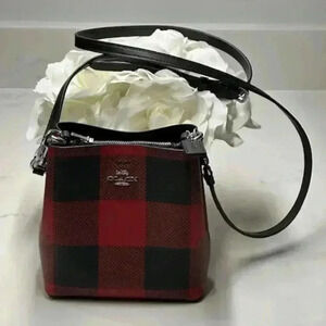 COACH Mini Town Bucket Bag With Buffalo Plaid Print NWOT